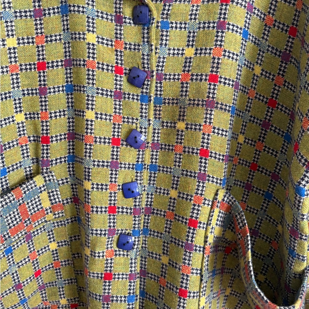 Ragamuffin Diffusion Wool Jacket Made in Scotland Green Plaid Artsy Button Front - Picture 3 of 7
